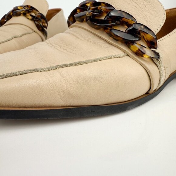 ANGEL ALARCON Preppy School Flat Slip-On Tortoise Chainβ Beige Cream Loafers 37 - Picture 9 of 16